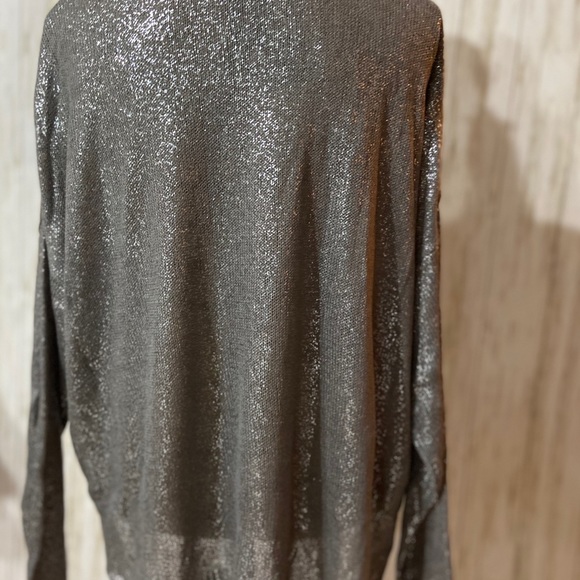 Alex Bargoudian Paris Metallic Cardigan| Vintage Green Boho Festive Sweater| 90s Gold-Tone Shimmery Women's V Neck